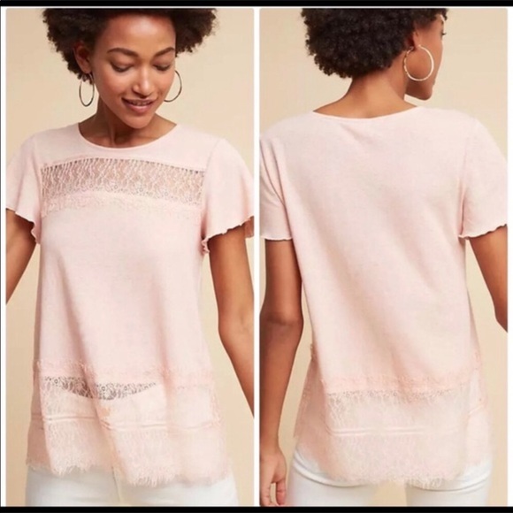 NWT Anthropologie Deletta Linen and Lace Top - Picture 1 of 11